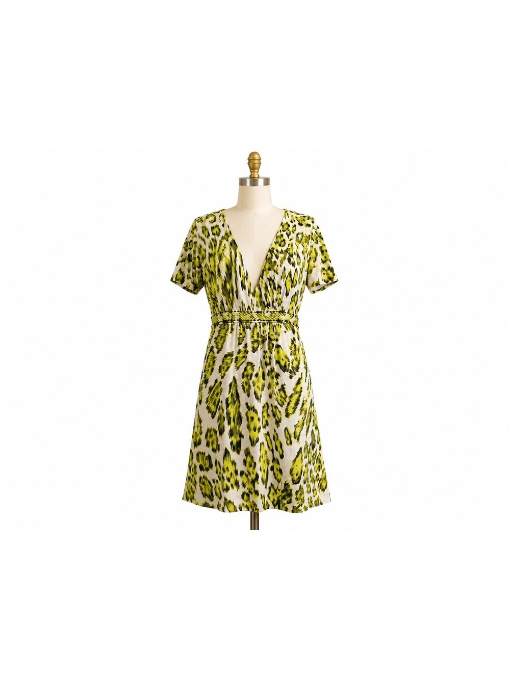 Roccobarocco  Animal Leopard Print V-Neck Empire Waist Dress